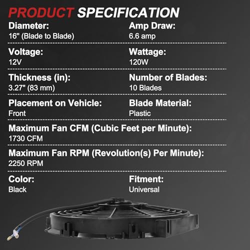 JDMSPEED New Universal Slim 16" Inch 12V Pull 1500 CFM Radiator Cooling Fan with Mounting Black - color: Black, size: 16 Inch