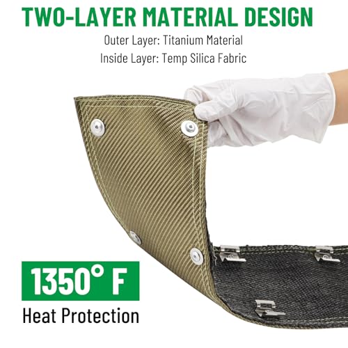 Titanium Pipe Shield, 6" x 24" Exhaust Heat Shield with Gloves - size: 6" x 24"