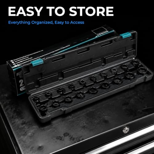 19-Piece 3/8" Drive Low Profile Nano Impact Socket Set, 6-24mm, Metric - size: 19-Piece