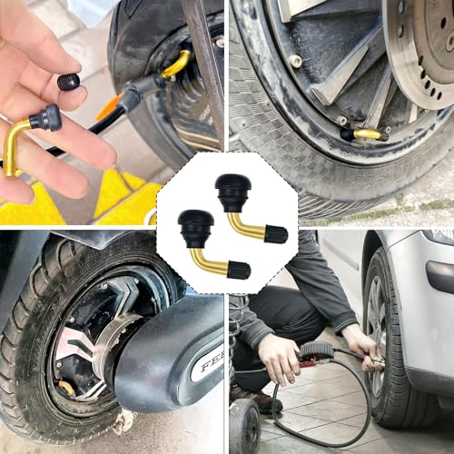 8PCS Tubeless Tire Valve Stem PVR70, Valve Stem Bent 90 Degree Angled, Brass Stem,Snap-in Rubber Base, Compatible with Most Tubeless Tire Rim, Motorcycle, Scooter, ATV