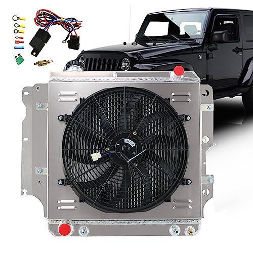 3 Row Radiator & Fan Shroud For Jeep Wrangler TJ YJ 1987-2006 - size: 3 Row Radiator/w Cap+Shroud Fan+Relay Kit