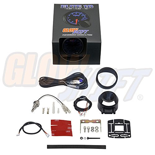 GlowShift Elite 10 Color 280F Oil Temperature Gauge Kit, 2-1/16" 52mm