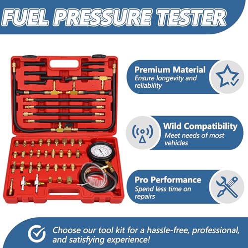 Pro Fuel Injection Pressure Tester Kit Fuel Pressure Gauge Fuel Pressure Test Kit 0-140 PSI with 9.49,7.89,6.30 Fuel Line Fittings