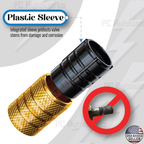 Aluminum Tire Valve Stem Caps – Anti-Rust, Premium Anodized Aluminum, Corrosion-Resistant, Easy Install, Universal Fit for Car, Truck, Bike, SUV – 1 Pack/Set of 4 (Yellow Gold) - color: YELLOW GOLD