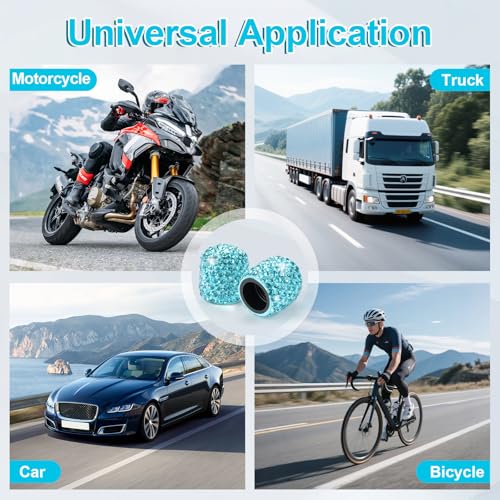 JUSTTOP 4 Pack Handmade Crystal Rhinestone Car Tire Valve Stem Caps, Car Wheel Tire Valve, Attractive Dustproof Bling Car Accessories, Universal for Cars, Trucks and Motorcycles-Pale Blue - color: Pale Blue