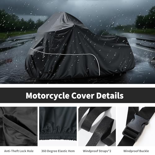Motorcycle Cover Heavy Duty for Cruiser Touring Models, Black - color: Black, size: 107"-Side Box