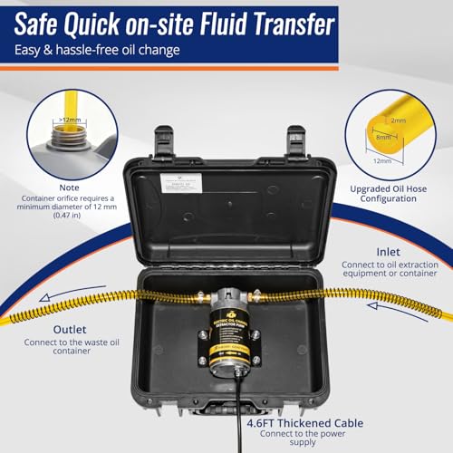 12V Oil Extractor Pump, 100W High Flow Oil Change Pump, Upgraded Anti-Kink Hose for Engine Transmission Fluid, Marine & Automotive Oil Transfer Pump for Boat, Car, Jet Ski, Lawn Mower - color: B NEW-Yellow Hose