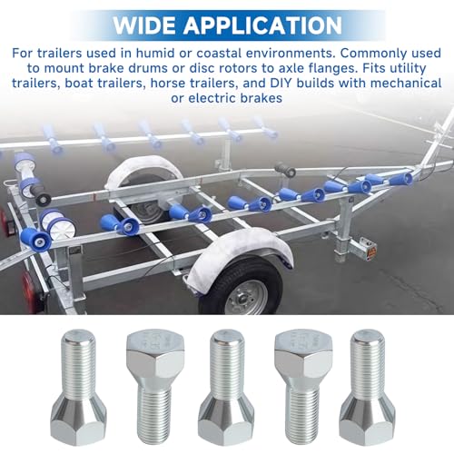 5PCS 11062A Boat Trailer Lug Bolt 1/2"-20 x 1-5/8",13/16" Hex for 5-Lug Hub