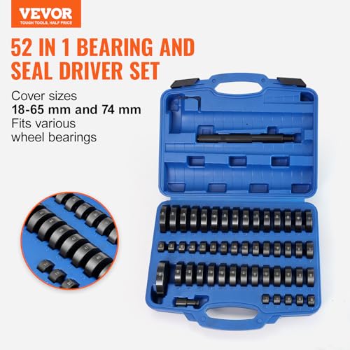 VEVOR 52PCS Custom Bushing Bearing & Seal Driver Set, Transmission Wheel Axle Bearing Race, Seal Driver Installer Remover, 18-65mm & 74mm Metric Discs Bush Removal Puller Bearing Press Tool Kit - style: 52 Piece