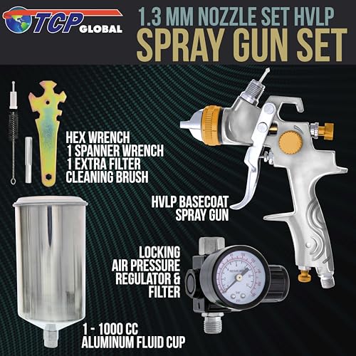 TCP Global® Brand Professional 1.3mm HVLP Spray Gun-gravity Feed-auto Paint Basecoat Clearcoat with Air Regulator (G6600-13) - size: 1.3mm
