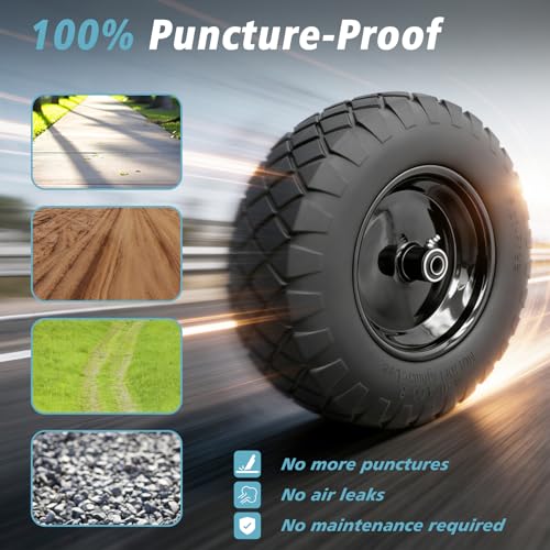 (1 Pack) 16" Flat Free Wheelbarrow Tire and Wheel, Solid Replacement With 3" Centered Hub, 5/8" 3/4" Bearings, Universal Fit 4.80/4.00-8, 3.50/3.00-8, 4.00-6 - color: 1 Pack, size: 16"-4.80/4.00-8"