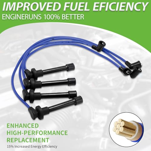 Set of 4PCS Ignition Spark Plug Wires 32702-P0A-A00 8028 RC-HE73 671-4179 & 4 Iridium Spark Plugs Compatible with Honda Accord Civic Odyssey Acura CL Isuzu Oasis L4 2.3L 2.2L 1.6L,1994-2022 - size: 8028