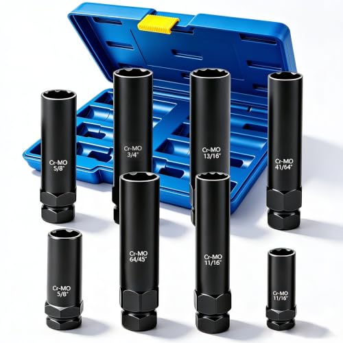 8 Piece Spline Lug Nut Socket Set, SAE & Metric Wheel Lock Removal Kit for Removing Spline and Hex Style Aftermarket Lug Nuts