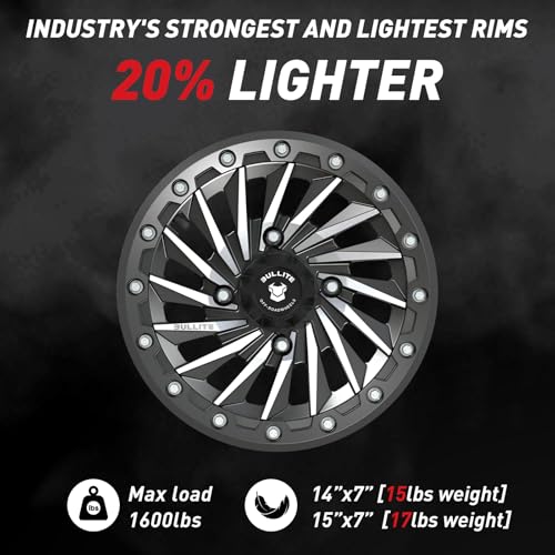Bullite Wheels BT-08 Blade UTV ATV Wheel Satin Black Rims and Gunmetal Gray Beadlock 14x7, 4x137/ 5+2 Offset, Can-Am Maverick X3 Commander Renegade Outlander Defender - color: Satin Black Rim and Gunmetal Gray Beadlock, size: 14x7, 5+2 Offset, 4x137 Bolt