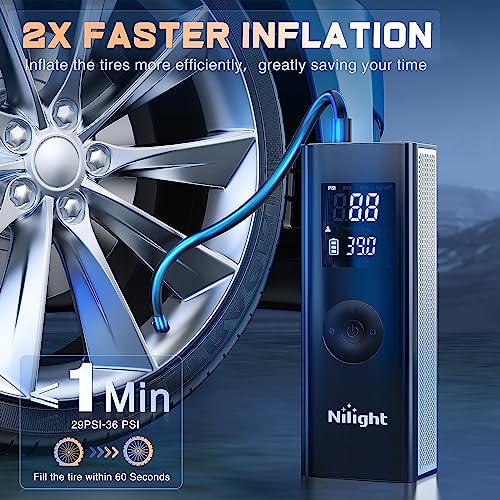 Nilight Tire Inflator Portable Air Compressor Battery Powered Rechargeable 12VDC 150PSI Cordless Tire Pump w/Digital Pressure Gauge 2X Faster Inflation Air Pump for Car Motorcycle - color: Cordless Tire Inflator Air Compressor