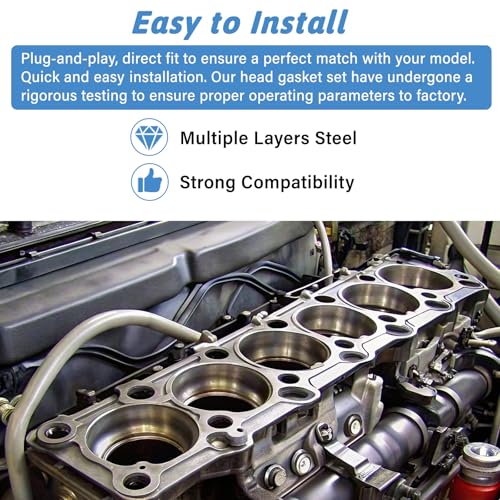 HS26236PT Head Gasket Set Timing Belt Kit W/Water Pump, Compatible with Civic EX/HX/DX/LX 2001-2005 D17A2 D17A6 D1A71, Replace# HS26236PT TCK312 14400-PMM-A02