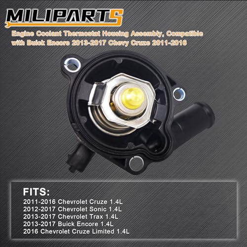 Engine Coolant Thermostat Housing Assembly, Compatible with Buick Encore 2013-2020 Chevy Cruze 2011-2016 OE 55579010 25200455 131-180 - color: Black-New