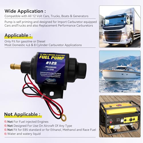 Micro Electric Gasoline Fuel Pump Universal 5/16 inch Inlet and Outlet 12V 1-2A 35GPH 4-7 P.S.I. Operating Fuel Pressure - color: 4-7PSI 35 GPH for Gasoline