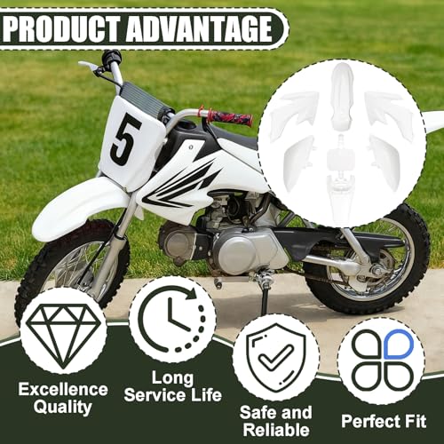 Podoy CRF50 Body Fender Kit Plastic Fairing 7PCS with Bolts (White) - style: White