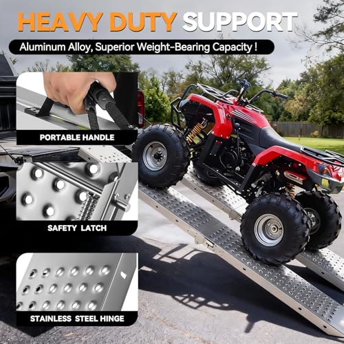 Auto Dynasty 2PCS 70'' Heavy Duty Folding Loading Ramps 880Lb for Truck/ATV - size: 70" Foldable (Silver)