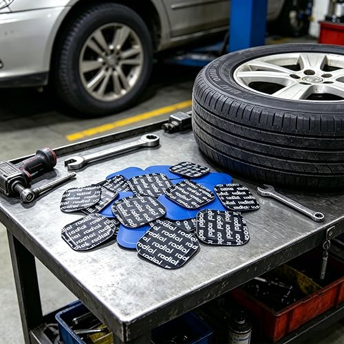 Radial Tire Patch, 2.24" x 2.24" (57x57mm) 36 pcs, Extra Large Heavy Duty Round Patches, Repair Kit for Truck, Car, Tractor Inner Tires, Black with Blue Poly Backing - size: 2.24" x 2.24" 36pcs