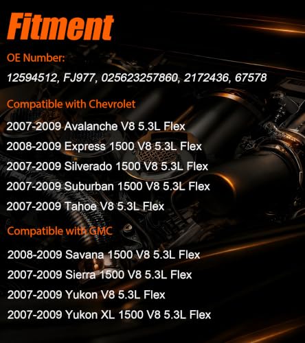 Upgraded Fuel Injectors 12594512 fit for Chevrolet Avalanche Express Silverado Suburban 1500 Tahoe 2007-2009, fit for GMC Savana 1500 Sierra 1500 Yukon 2007-2009, V8 5.3L Flex FJ977 (8) - color: Black Deep