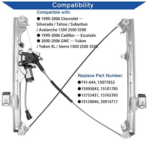 Obaee 741-644 Front Left Driver Side Power Window Regulator & Motor Assembly Compatible with Chevrolet/Chevy Silverado Tahoe Suburban/GMC Yukon XL Sierra Escalade Pickup Truck SUV 2000-2006 - size: Front Left Driver Side