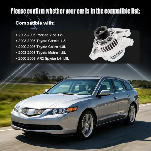 Alternator for 03-08 Toyota Corolla Matrix 1.8L, 00-05 Celica 1.8L 13878N - size: 2003-2008 Corolla 1.8L