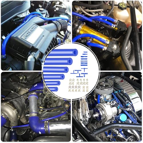 Shineyoo Silicone Vacuum Hose Kit, Vibrant Blue Tubings 6PCS 10FT + Matching Connectors 12 Sizes 128PCS + Spring Clamp 6 Sizes 24PCS, 1/8" 5/32" 3/16" 1/4" 5/16" 3/8", 130PSI Automotive Lines Kit - size: 10FT