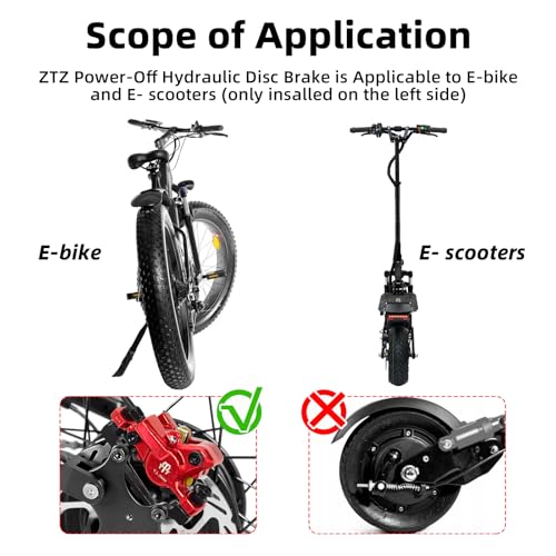 E-Bike Hydraulic Disc Brake Set, 2-PIN 2-Pistons Electric Power-Off Hydraulic Brakes Set, Left Front 950mm Right Rear 1880mm Pre-Bled with Mineral Oil Brakes Kit for eBike, MTB, Scooters - color: Red