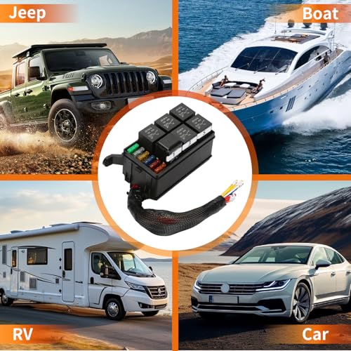 12V Pre-Wired Fuse Relay Box,6 Relays and 6 ATC/ATO Blade Fuses, 5 * 5-Pin 1 * 4Pin 40A Relay Block and Kit, for Cars Truck - size: 40A 6 Relay 6 Fuse(old style)