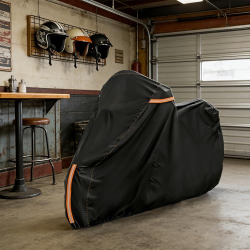 Full Enclosed Motorcycle Cover Waterproof,Heavy Duty 600D Oxford Outdoor Indoor Motorcycle Full Cover with All-Round Enclosed Zipper and Reflective Strips,Fits Most Heavy Duty Scooter Moped Motorcycle - size: 104"W x 43"D x 59"H