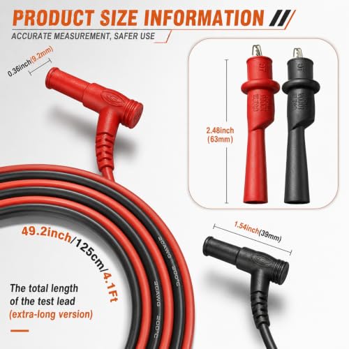 Multimeter Test Leads Kit, 49 Inch Silicone Leads, CAT III 1000V 20A