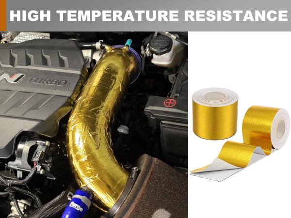 2 Rolls High-Temperature Heat Shield Tape Reflective Adhesive Backed Roll Thermal Barrier Foil Tape Self-Adhesive Heat Resistant Tape Cool Tapes for Hose and Auto (Gold, 2'' x 32.8'') - color: Gold, size: 2 Inch x 32.8 ft