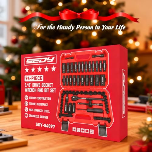 96-Piece 3/8" Drive Impact Socket Wrench and Bit Set, SAE 5/16”-3/4” & Metric 8-22mm, Cr-V Standard & Deep Sockets, Power Bits, Ratchet Handle, Universal Joint, Bit Holder, Adapters, Spark Plug Socket - style: 3/8"Drive (96 PCS)