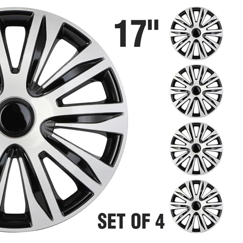SCITOO Fit 17 Inch Hubcaps 4X Black & Silver Wheel Cover Universal-Fit