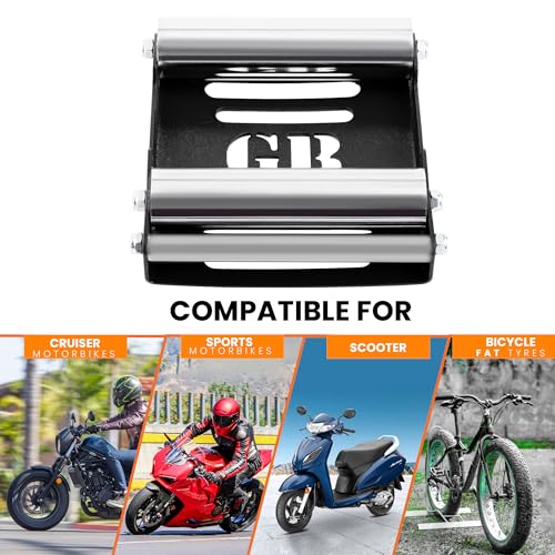 GRAND PITSTOP Motorcycle Roller Wheel Cleaning Stand - Paddock Stand Replacement - Wheel Roller Stand with Ramp Support for tire Cleaning & Chain Lubrication (Black Roller Medium) - color: Black Roller Medium