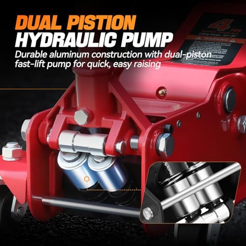 Auto Dynasty 4Ton Low Profile Floor Jack, Heavy Duty w/Dual Pistons, Red - color: Red, size: 4T Dual Pump