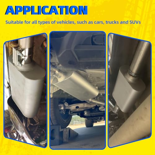 2.25 inch Universal Mufflers Single Chamber,2.25” Offset In/2.25” Offset Out,20" Overall Length Straight-Through Mild Steel Performance Muffler,Suitable for Cars and Trucks(2.25''Inlet/Outlet) - size: Offset In / Offset Out