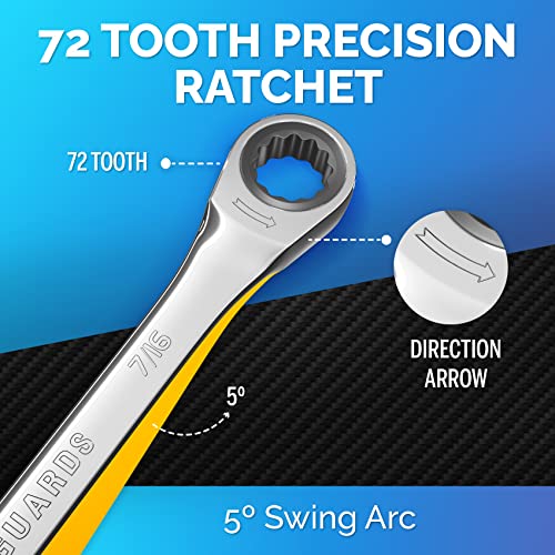 Ratcheting Wrench - Slim Profile - Ratchet Wrench, 7/16" Wrench - size: 7/16"