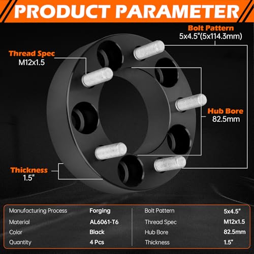 GAHA 5x4.5 Wheel Spacers 1.5" Fit for Toyota Tacoma 95-23, 82.5mm M12x1.5 - color: 5x114.3mm-82.5mm-4PCS