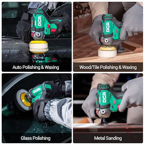 DCA 12V Cordless Buffer Polisher, 3" Brushless Mini Car Polisher & 2" Sander Machine Kit with 2x 2.0Ah Batteries, 2 Variable Speed 2800-8300RPM for Car Detailing Polishing/Buffing/Sanding/Waxing