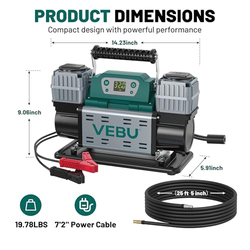 Off-road Air Compressor 12V Tire Inflator, 150PSI with Auto Shut Off, Digital Display & Preset, 10.6CFM Fast Inflation for Off-road Vehicles, Trucks, SUVs, RVs, ATVs - style: Dual Cylinders + Digital Display