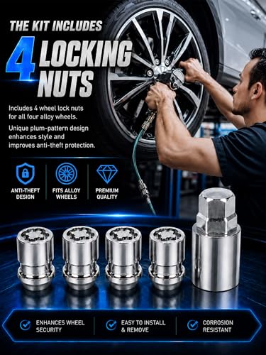 Wheel Lock Lug Nut M12x1.5 Anti Theft Fit Honda Accord Civic CRV Acura MDX RDX TLX Mazda CX5 Toyota Camry Kia Sportage K5 Hyundai Elantra Ford Fusion Lexus RX350 Dodge Charger Replace 24157 - size: M12x1.5
