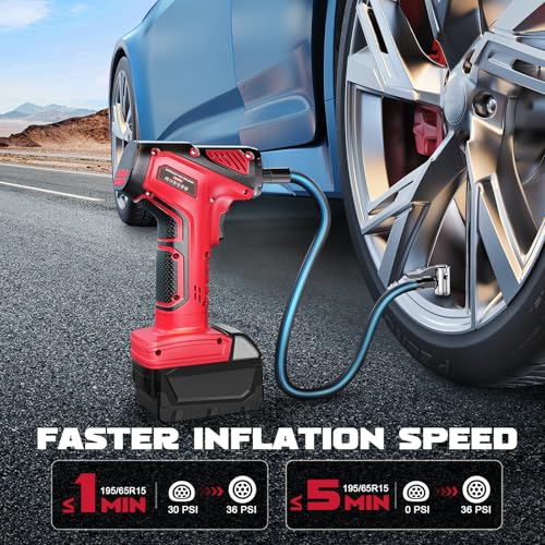 LIVOWALNY Tire Inflator Portable Air Compressor Compatible with Milwaukee 18V Battery, 150PSI Air Pump Cordless Tire Pump Digital Pressure Gauge, Tire Inflator for Car, Bike, Motorcycle (Tool Only) - size: 150PSI Compatible With Milwaukee 18V Battery