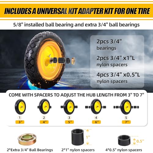 MZREXN 4.80/4.00-8" Wheelbarrow Tires, 15" Flat Free Tire and Wheel - color: Yellow-2pcs