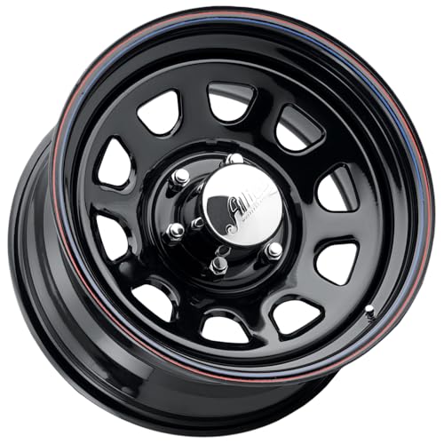 Allied Wheel 52B Black Daytona 15X8 5X5, 3.75"BS, Durable Gloss Black Finish Steel Wheel for Cars and Light Trucks, Chrome Cap Included, Protective E-Coating