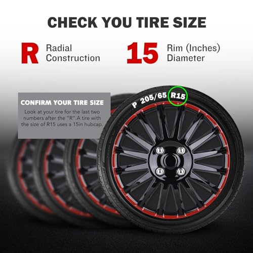 15 Inch Wheel Hubcaps Replacement - Black & Red Lacquer - color: 5019-Black & Red-15