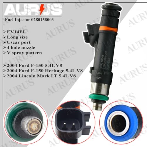x1 OEM AURUS Fuel Injector 0280158003 3L3E-D5A Compatible with 2004 Ford F-150, F150 Heritage for Lincoln Mark LT 5.4L V8 Cylinder Triton motor 822-11181 FJ953 EV14EL 4 hole nozzle - size: 1 pc