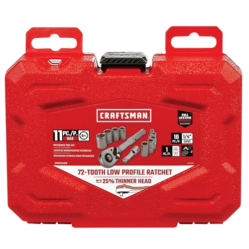 CRAFTSMAN Mechanics Tool Set, SAE, 1/4 Inch Drive, 11 Piece, 90-Tooth (CMMT34870) - size: 1/4 in (Pack of 1)